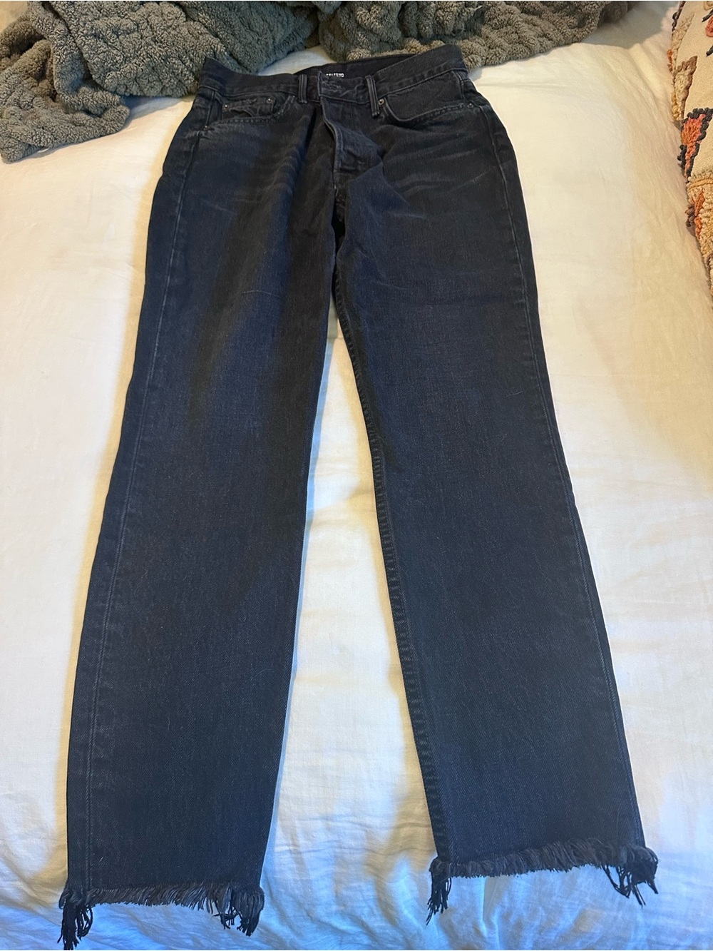 GRLFRND Black Frayed Hem Straight Leg Jeans